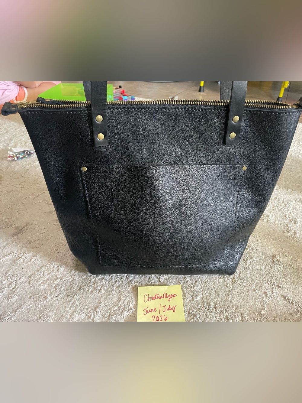 Portland Leather Black Pebbled Leather Medium Zip Tote PLG
